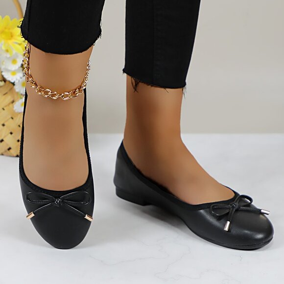 Women's Cushioned Insole Classic Bow Tie Ballerina Flat - Picture 4 of 10